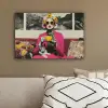 Vrouw - Kat - Bloemen - Kopje - Retro canvas 2cm klein -sfeer3