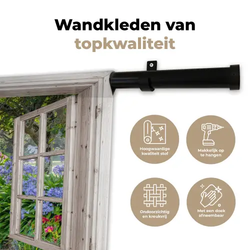 Hortensia - Doorkijk - Bloemen - Zomer - Paars - Pad Wandkleed katoen klein -sfeer2