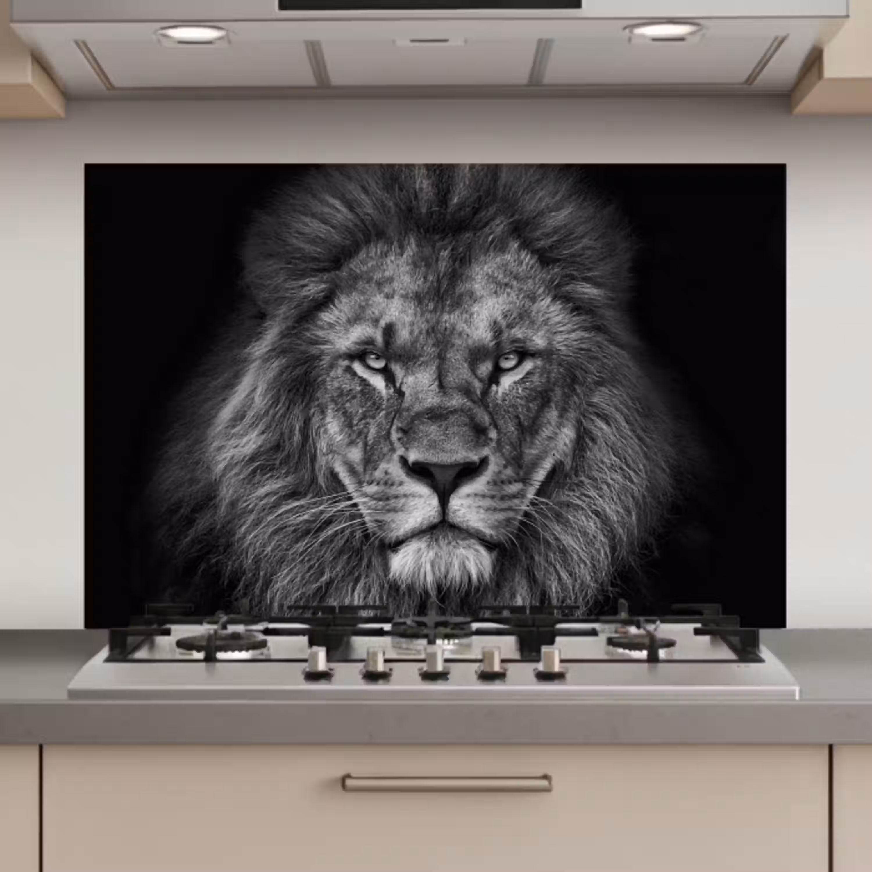 Leeuw - Dieren - Zwart - Wit keuken achterwand spatscherm klein -3d_website