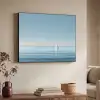 Zeilbootje - Kalme zee - Helderblauwe hemel Textielframe zwart klein -sfeer3