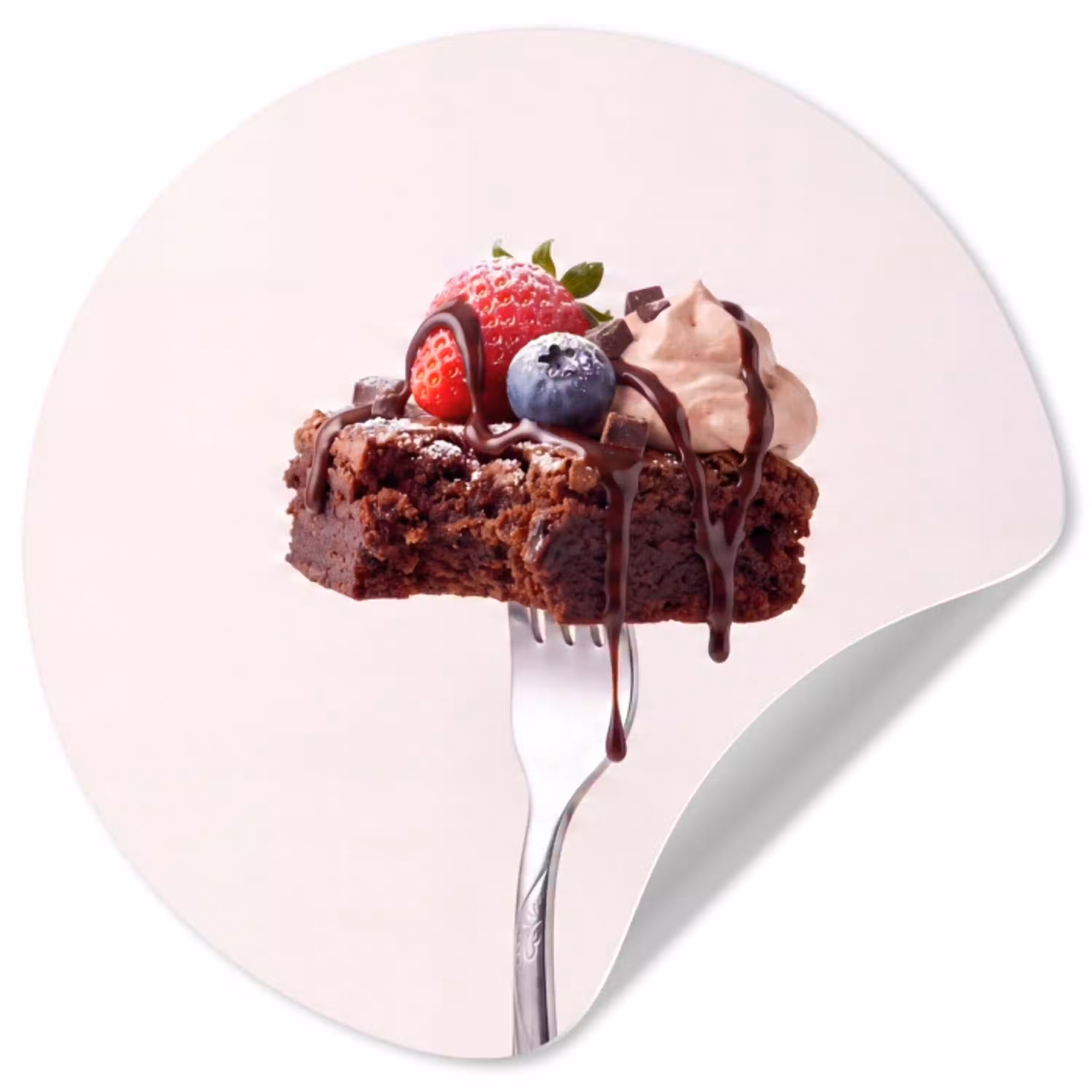 Vork - brownie - aardbei Wandcirkel behangsticker klein -3d