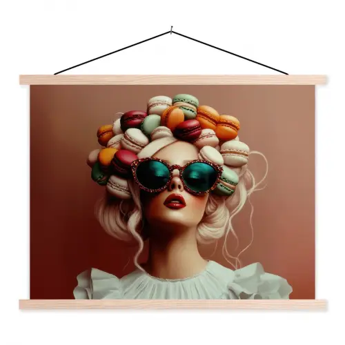 Vrouw - Macarons - Bril textielposter latten blank klein -3d