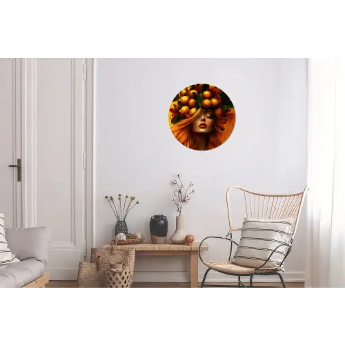 Vrouw - Citroenen - Bloesem - Geel Wandcirkel aluminium klein -woonkamer