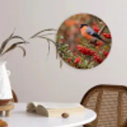 Goudvink - Bessen - Herfst - Natuur - Kleurrijk Wandcirkel kunststof plaat 5mm dik klein -sfeer4