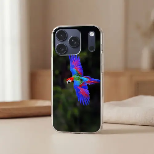 Felgekleurd - Papegaai - Bos - Vleugels Telefoonhoesje iPhone 17 Pro klein -sfeer2