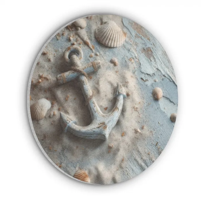 Anker - Hout - Schelpen - Zand Akoestische PET Vilt - Rond klein -3d