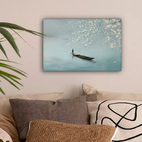 Bloesems - Minimalistisch - Wateroppervlak - Boot canvas 2cm klein -sfeer1