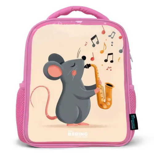 Muis - Saxofoon - Muziek Kinderrugzak - Roze middel -3d