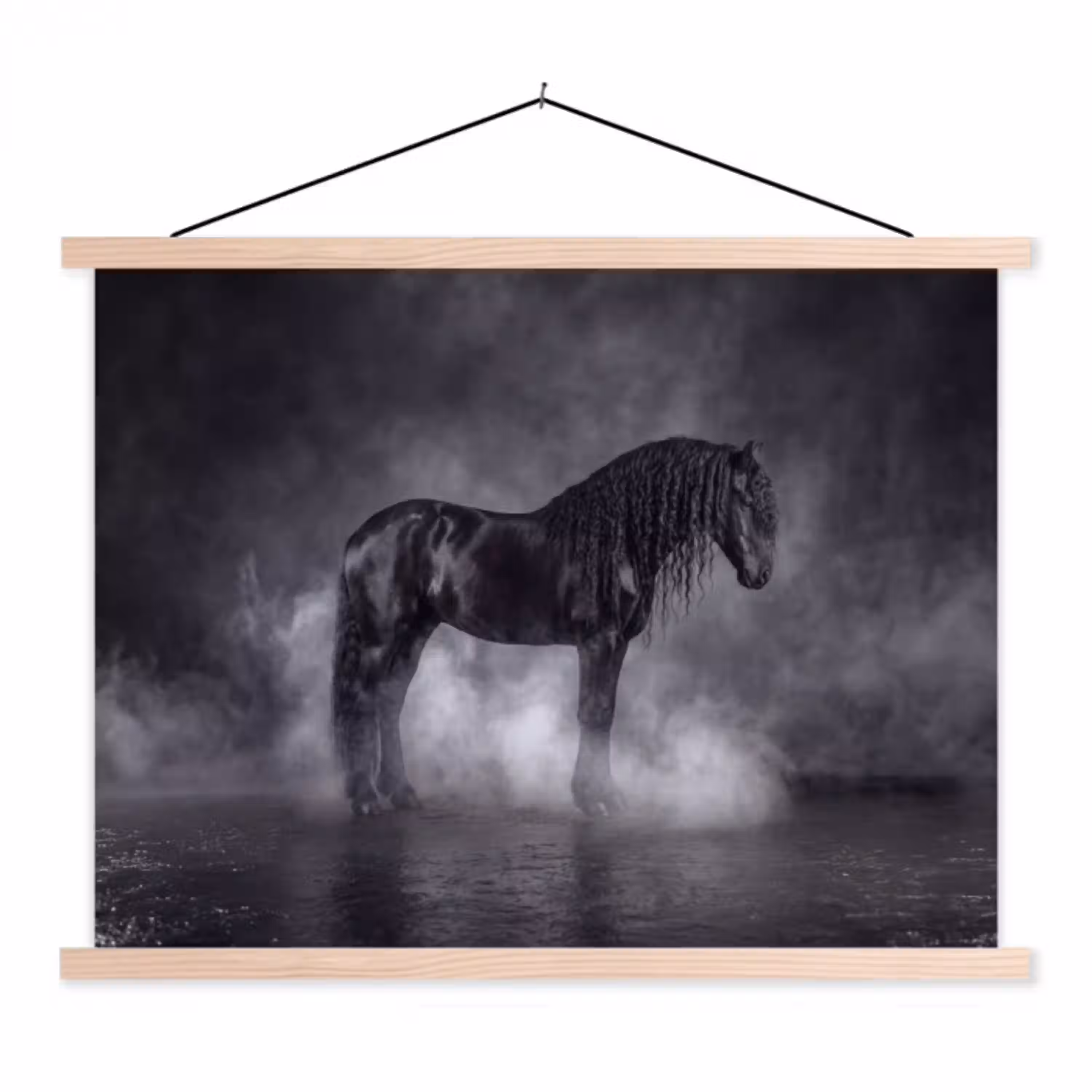 Paard - Magisch - Zwart textielposter latten blank klein -3d