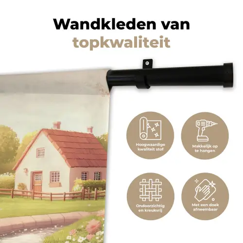 Schapen - Huisje - Platteland Wandkleed katoen klein -sfeer2