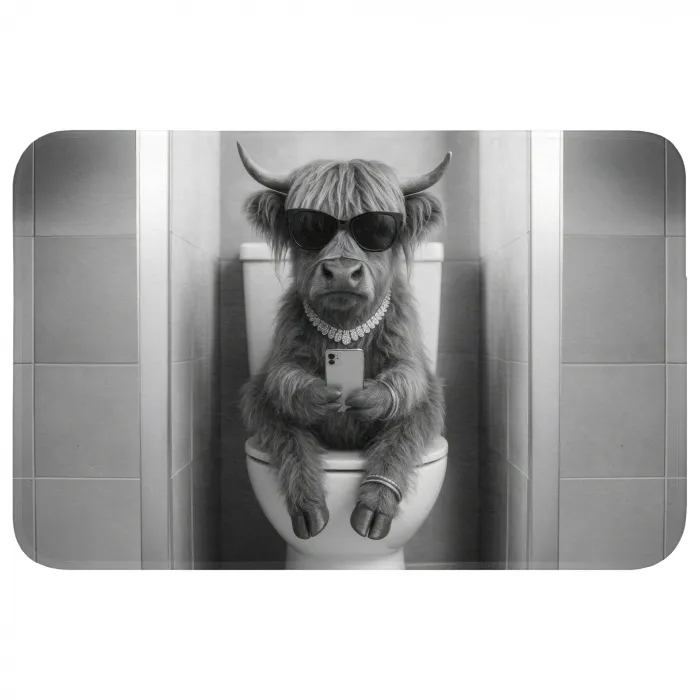 Stier - Telefoon - Toilet - Zwart - Wit Badmat klein -3d