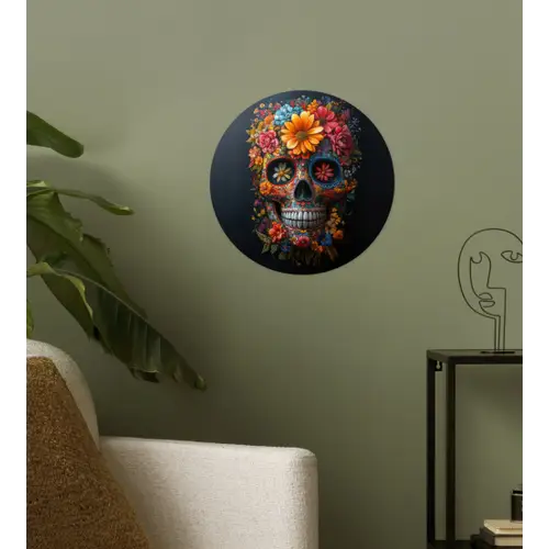 Bloemen - Kleurrijk - Schedel Wandcirkel behangsticker klein -sfeer2