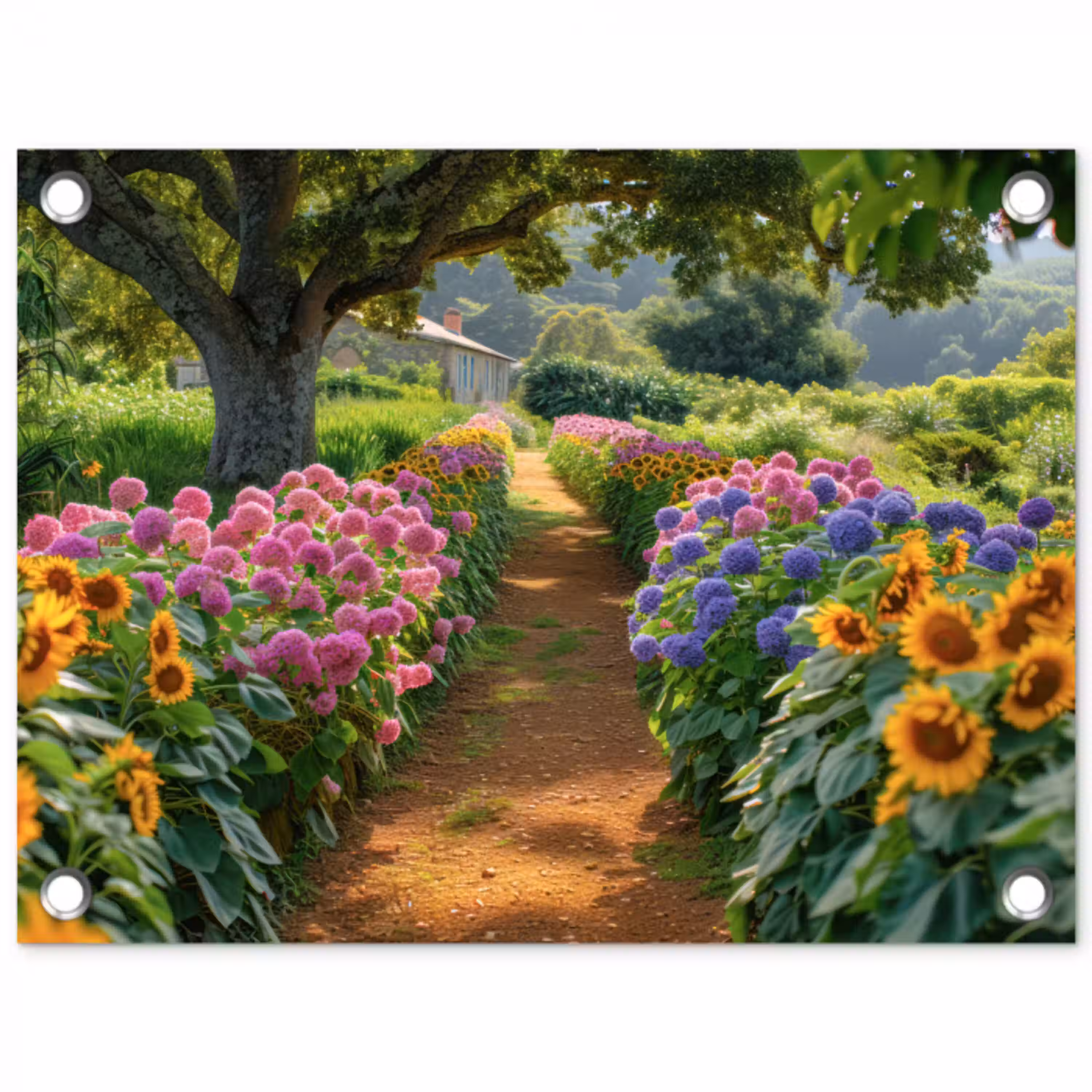 Kleurrijk Tuinpad tuinposter los doek klein -3d