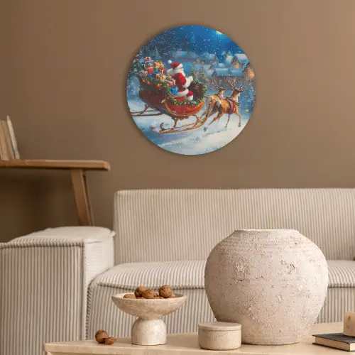 Kerstman - Rendier - Kerst - Sneeuw Akoestische PET Vilt - Rond klein -sfeer1