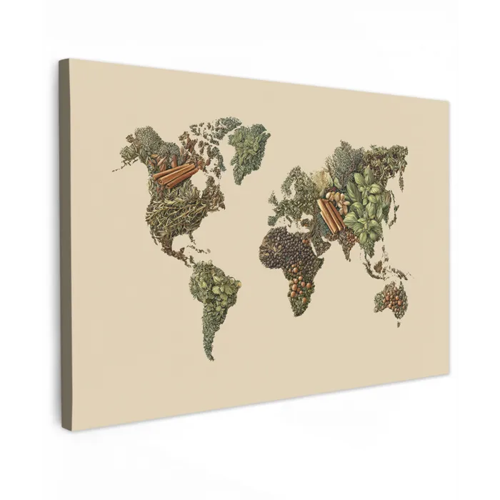 Wereldkaart - Kruiden - Kleurrijk Tuinposter op houten frame 2 cm dik klein -3d