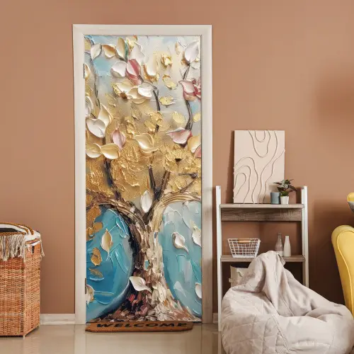 Boom - Blauw - Goud - Abstract - Modern deurposter klein -sfeer1