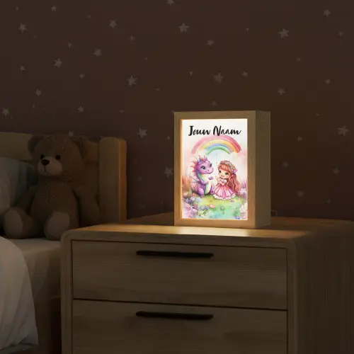 Meisje - Draak - Regenboog Light Box met kabel (Kinderlampje) klein -sfeer1_kind