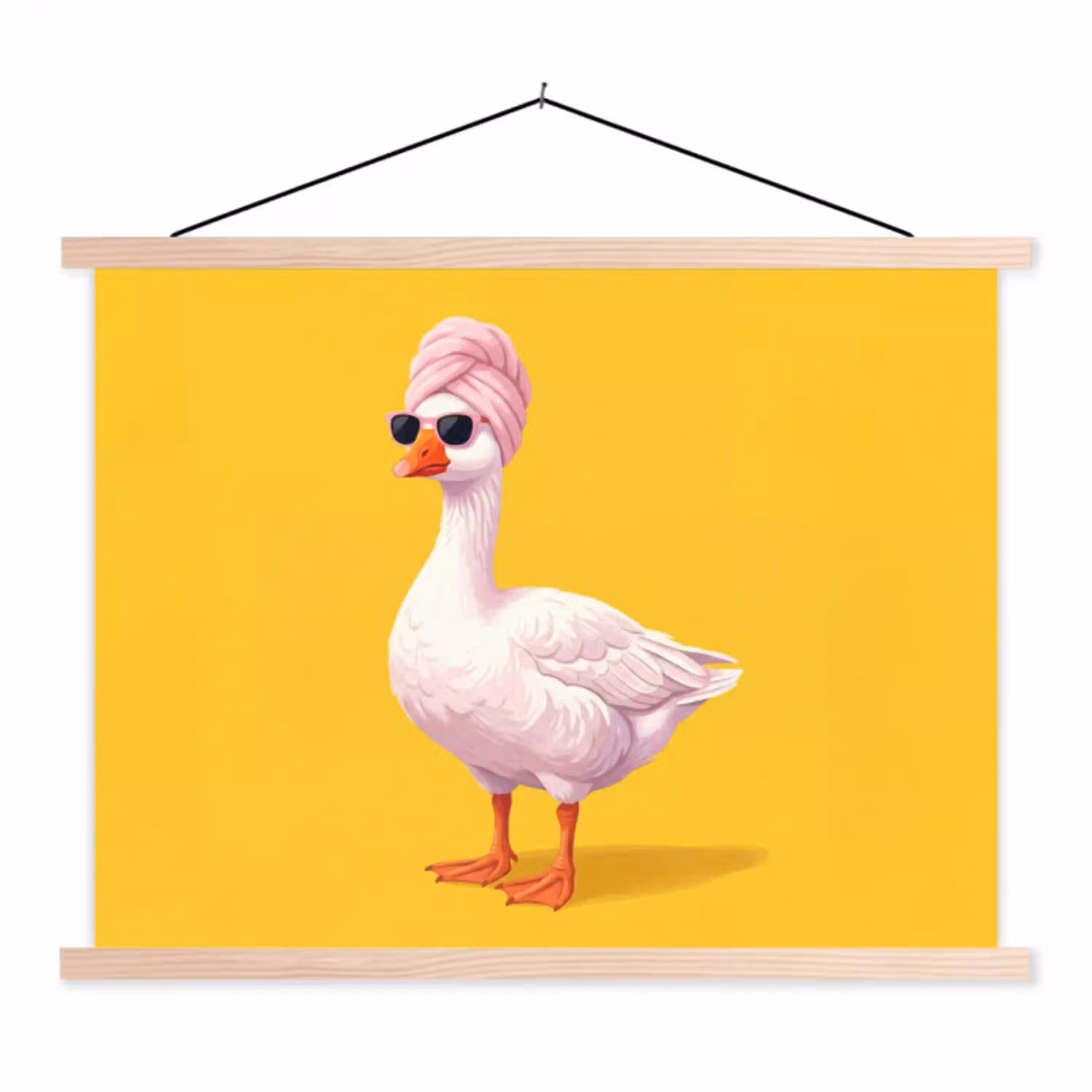 Eend - Zonnebril - Geel textielposter latten blank klein -3d