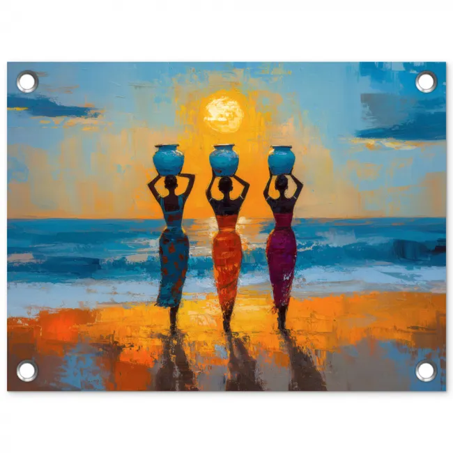 Vrouwen - Strand - Zondsondergang tuinposter los doek klein -3d