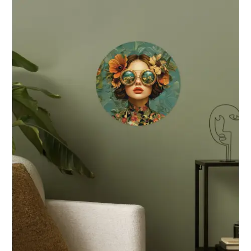 Vrouw - Bloemen - Vlinders - Natuur - Vintage Wandcirkel behangsticker klein -sfeer2