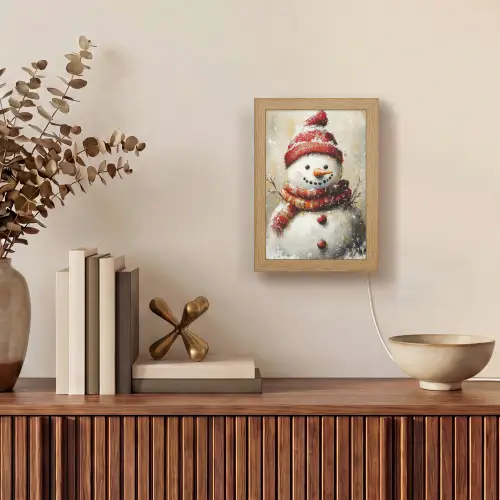 Sneeuwpop - Winter - Sneeuw - Beige Light Box met kabel (Tafellamp) klein -sfeer2