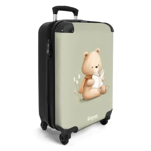 Een bruine beer met een boek - Groen NBS - Handbagage koffer - Volwassenen Unisex middel -productfoto_3d
