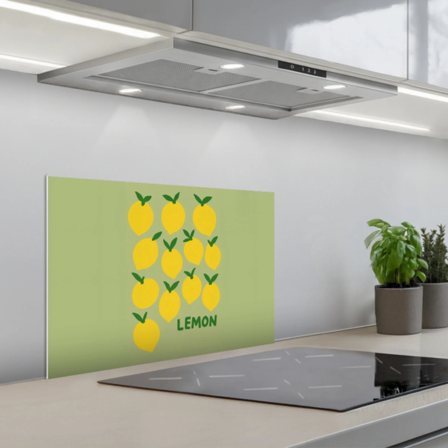 Citroenen - Blaadjes - Geel - Patroon keuken achterwand spatscherm klein -3d_schuin