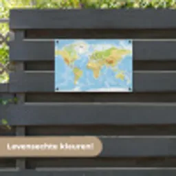 Wereldkaart - Staatkundig - Blauw - Aarde - Educatief tuinposter los doek klein -sfeer3