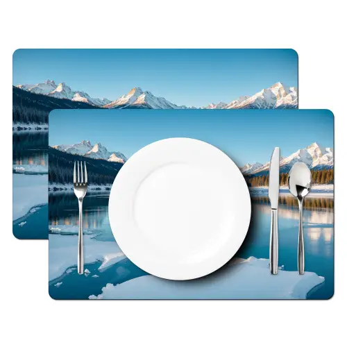 Landschap - Winter - Meer - Bergen - Uitzicht - IJs Placemat vinyl groot -zzsfeer2_Kitchenyeah-website