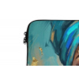Portret - Vrouw - Schilderij - Blauw - Goud - Expressief laptophoes neopreen klein -detail