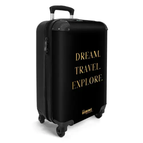 Quotes - Dream travel explore - Goud - Reizen - Zwart NBS - Handbagage koffer - Kinderen Unisex middel -productfoto_3d