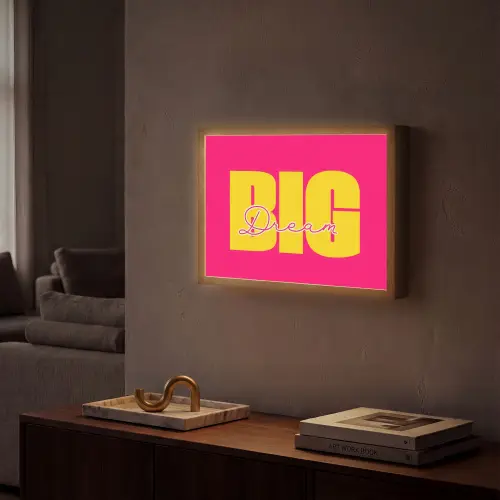 Dream big - Roze - Geel - Minimalistisch Light Box met batterij (Wandlamp) middel -sfeer1