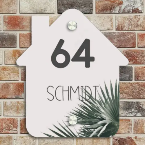 Lichtroze met palmblad - Modern Naambord Huisje klein -sfeer6