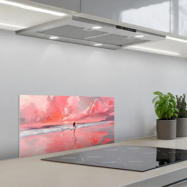 Roze - Surfen - Zee keuken achterwand spatscherm klein -3d_schuin