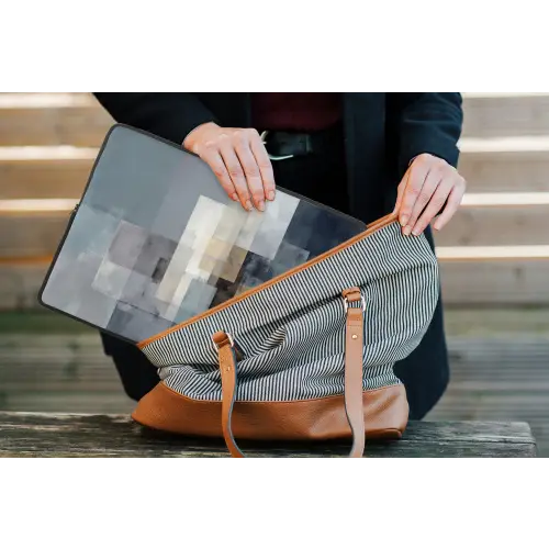 Rechthoeken - Abstract - Blauw laptophoes neopreen klein -tas