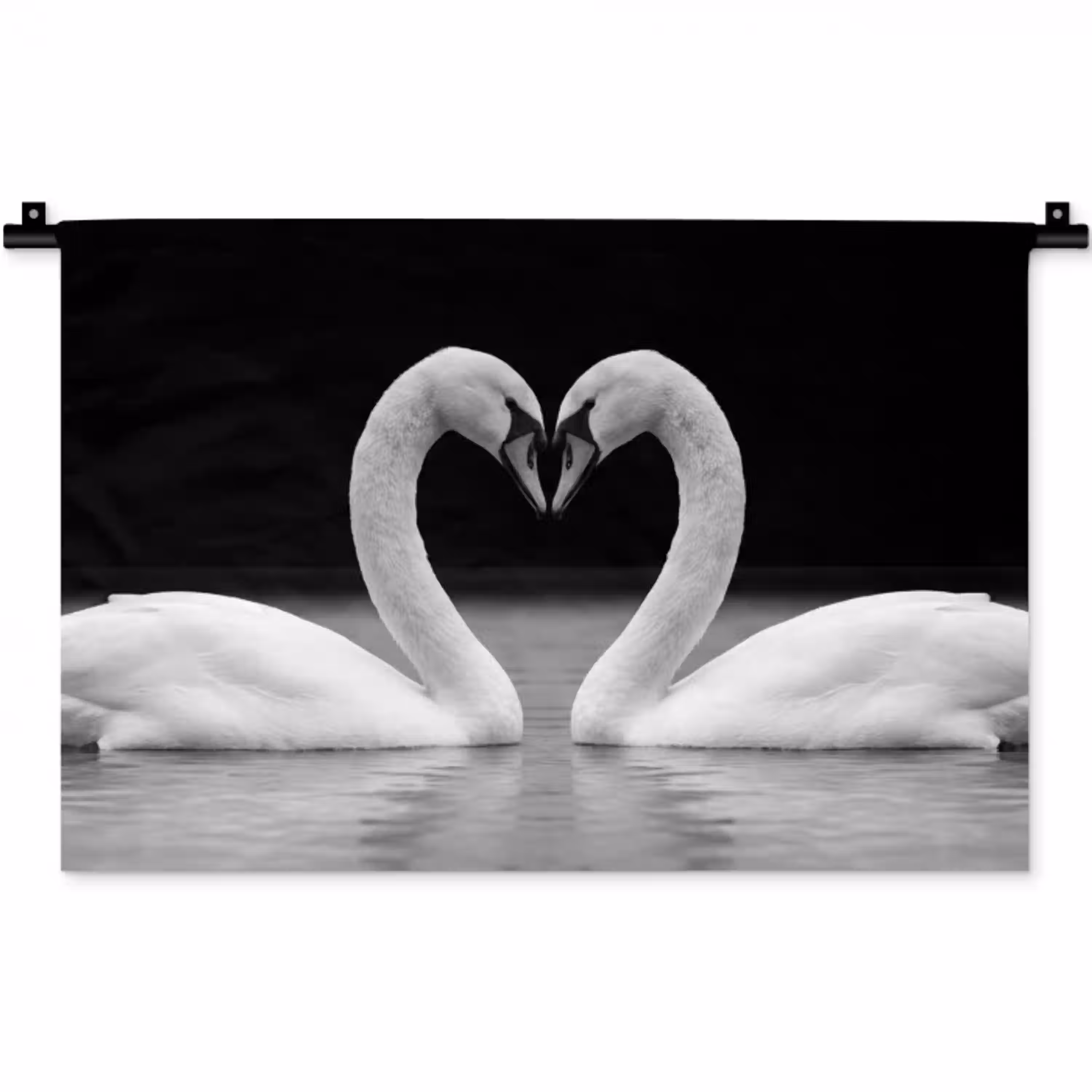 Zwanen - Hart - Zwart - Wit Wandkleed katoen klein -zz3d