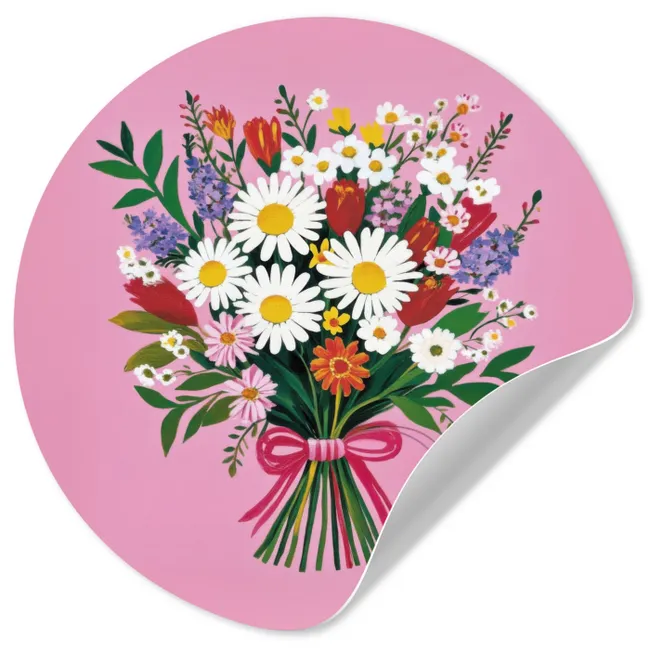Bloemen - Quote - Kaartje - Kleurrijk Wandcirkel behangsticker klein -3d