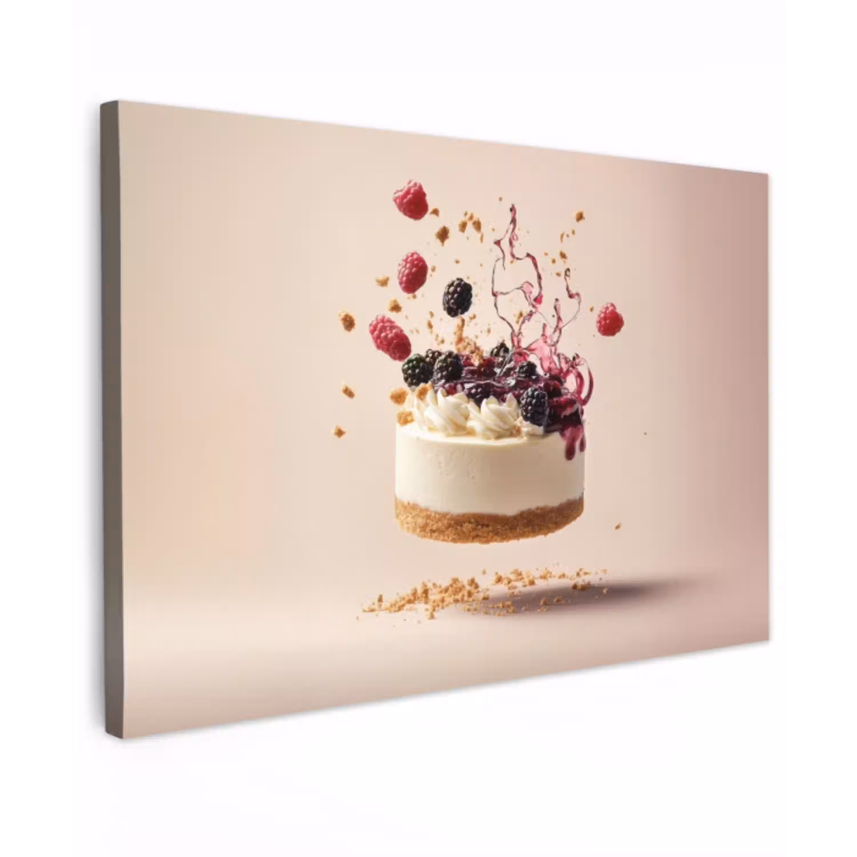 Cheesecake - Eten - Roze - Taart Tuinposter op houten frame 2 cm dik klein -3d