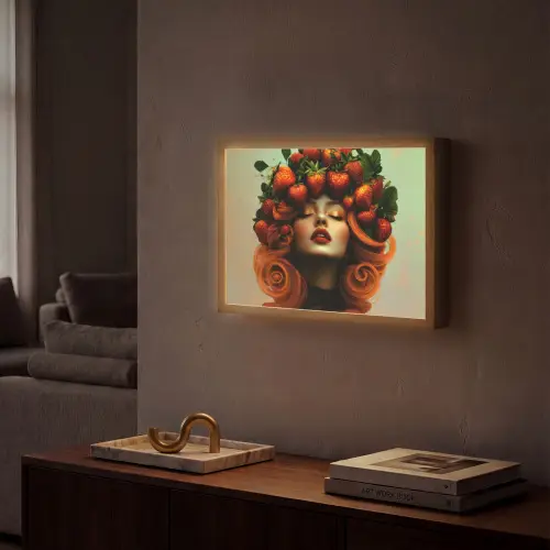 Vrouw - Aardbeien - Kroon Light Box met batterij (Wandlamp) middel -sfeer1
