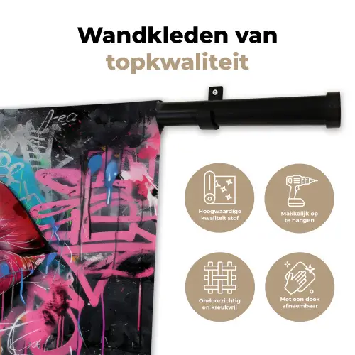 Lippen - Felroze - Graffiti - Verfstrepen Wandkleed katoen klein -sfeer2