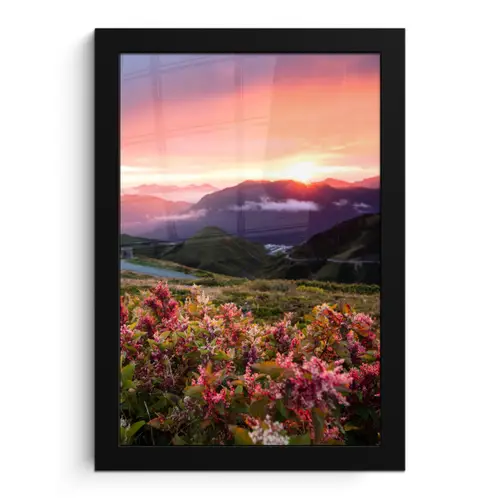 Bloemen - Bergen - Landschap - Nacht - Lucht - Roze fotolijst zwart zonder passe partout klein -3d