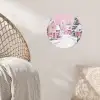 Kerstdorp - Roze - Winter - Sneeuw - Huizen Wandcirkel behangsticker klein -sfeer4