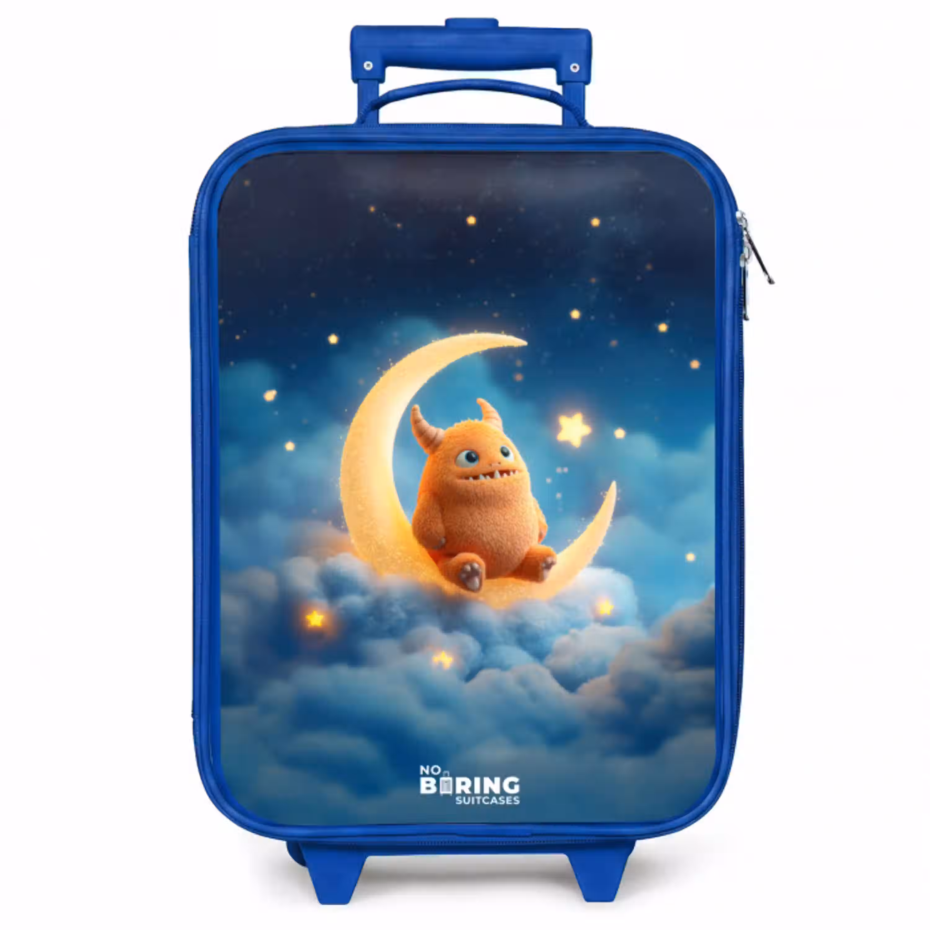 Oranje monster op maansikkel Kinderkoffer - Blauw klein -zzz_website3d
