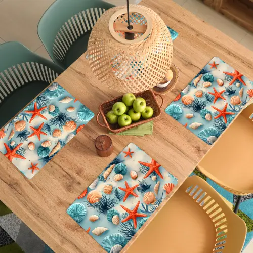 Zeesterren - Schelpen - Illustratie - Zand Placemat vinyl groot -zzsfeer5_Kitchenyeah-website
