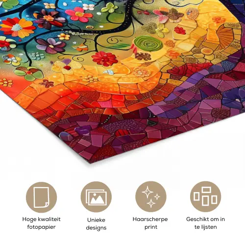 Kunst - Levensboom - Bloemen - Hippie poster papier klein -closeup_NL