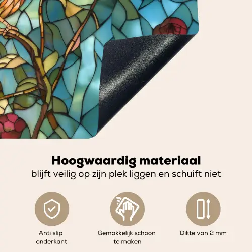 Vogel - Tak - Rozen - Mozaïek Inductie beschemer met haakjes klein -ky-onderkant-nl