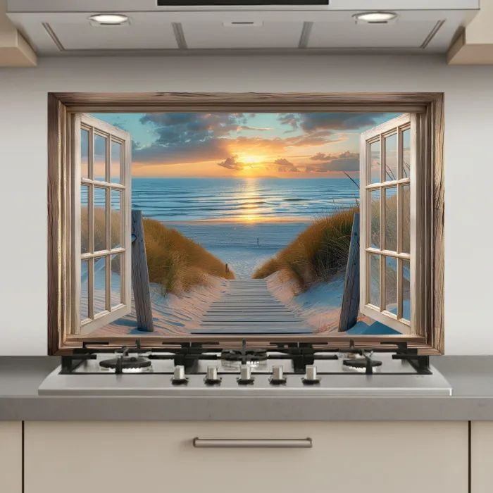 Doorkijk - Strand - Pad - Zonsondergang keuken achterwand spatscherm klein -3d_website