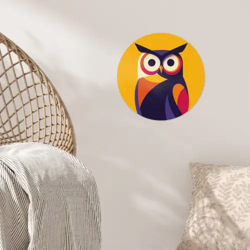 Uil - Grafisch - Kleurrijk - Ogen Wandcirkel behangsticker klein -sfeer4