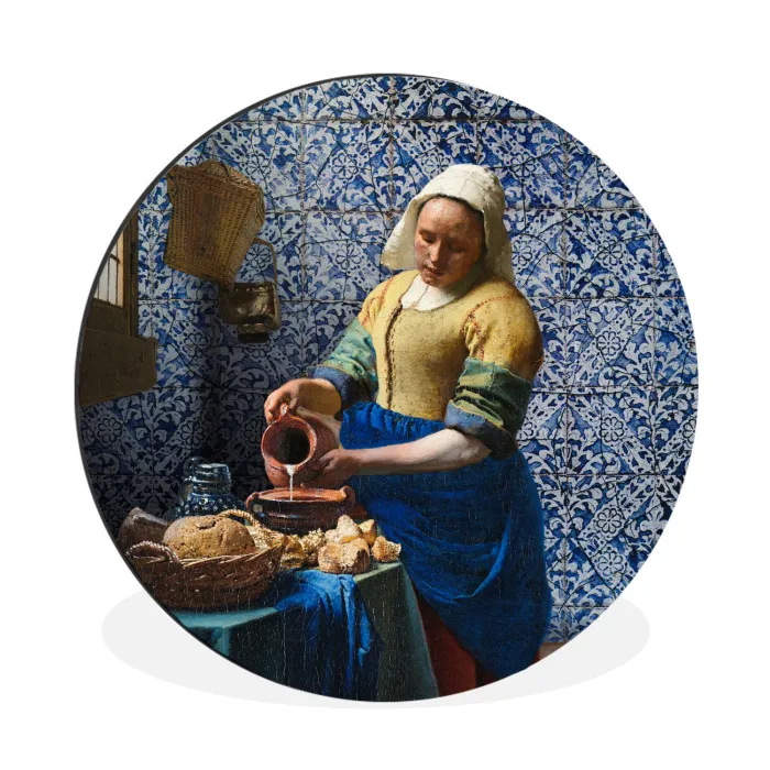 Melkmeisje - Delfts Blauw - Vermeer - Schilderij - Oude meesters Wandcirkel aluminium klein -3d