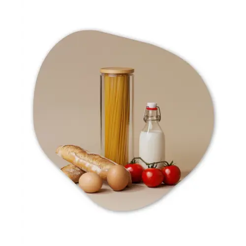Spaghetti - Melk - Tomaten - Eieren - Brood Wandcirkel Organisch Forex 3mm klein -3d